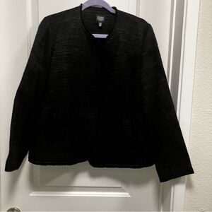 Eileen Fisher women’s petite L black metallic thread open blazer, fringe